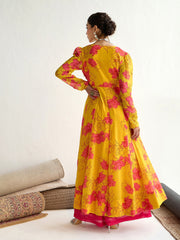 Women Yellow Floral V-Neck Anarkali Kurta