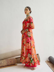 Shae by SASSAFRAS - Women Yellow & Red Floral Frill Hem Anarkali Kurta