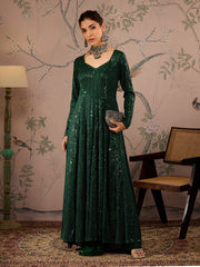 Women Emerald Green Sequins Sweetheart Neck Anarkali Kurta