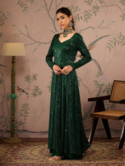 Women Emerald Green Sequins Sweetheart Neck Anarkali Kurta