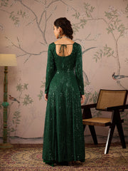 Women Emerald Green Sequins Sweetheart Neck Anarkali Kurta