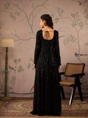 Women Black Sequins Sweetheart Neck Anarkali Kurta