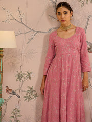 Women Pink Sequins Sweetheart Neck Anarkali Kurta