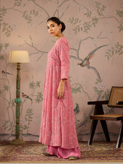 Women Pink Sequins Sweetheart Neck Anarkali Kurta