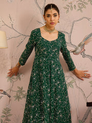 Women Emerald Green Sequins Sweetheart Neck Kurta