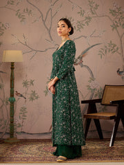 Women Emerald Green Sequins Sweetheart Neck Kurta
