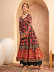 Women Green Floral Sweetheart Neck Anarkali Kurta