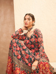 Women Green Floral Sweetheart Neck Anarkali Kurta