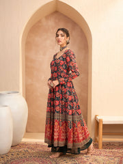 Women Green Floral Sweetheart Neck Anarkali Kurta