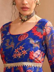 Women Blue Floral Round Neck Anarkali Kurta