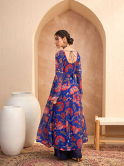 Women Blue Floral Round Neck Anarkali Kurta