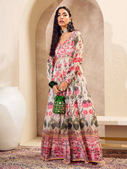 Women Off White Floral Sweetheart Neck Anarkali Kurta