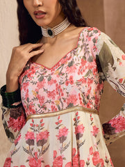 Women Off White Floral Sweetheart Neck Anarkali Kurta