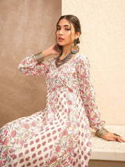 Women White Floral Sweetheart Neck Anarkali Kurta