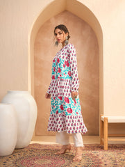 Women White Floral Tiered Kurta