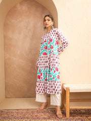 Women White Floral Tiered Kurta