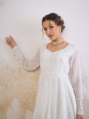 Women White Sequence Sweetheart Neck Anarkali Kurta