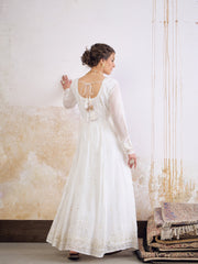 Women White Sequence Sweetheart Neck Anarkali Kurta