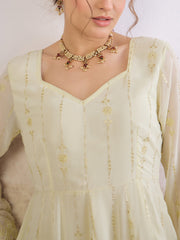 Women Pastel Yellow Sweetheart Neck Sequence Anarkali Kurta
