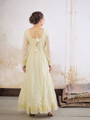 Women Pastel Yellow Sweetheart Neck Sequence Anarkali Kurta