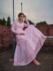 Women Pastel Pink Sweetheart Neck Anarkali Kurta
