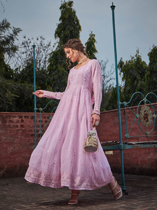 Women Pastel Pink Sweetheart Neck Anarkali Kurta