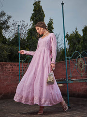 Women Pastel Pink Sweetheart Neck Anarkali Kurta