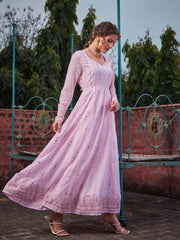 Women Pastel Pink Sweetheart Neck Anarkali Kurta