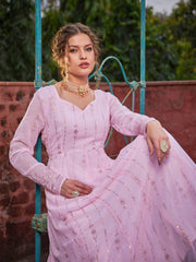 Women Pastel Pink Sweetheart Neck Anarkali Kurta