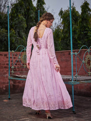 Women Pastel Pink Sweetheart Neck Anarkali Kurta
