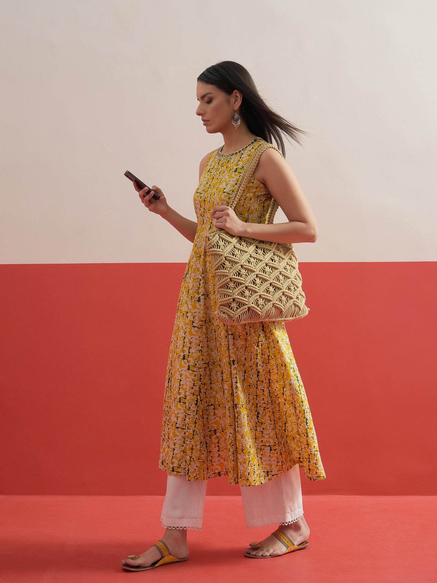 Yellow Floral Embroidered Sleeveless Kurta Shae by SASSAFRAS