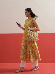 Yellow Floral Embroidered Sleeveless Kurta Shae by SASSAFRAS