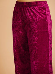 Women Fuchsia Velvet Embroidered Straight Pants Only