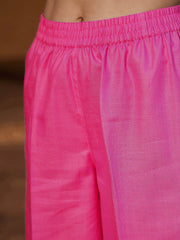 Women Fuchsia Embroidered Sleeve Shirt Kurti With Palazzos