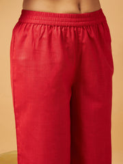Women Red Embroidered Gathered Top With Palazzos