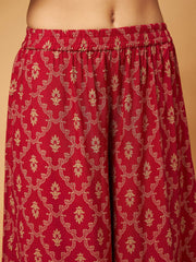 Shae by SASSAFRAS - Women Maroon Short Kurta With Printed Flared Palazzos