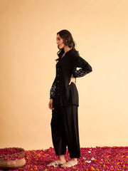 Women Black Sleeves Embroidered Shirt With Pants