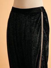 Shae by SASSAFRAS - Women Black Velvet Embroidered Short Kurta With Dhoti Pants