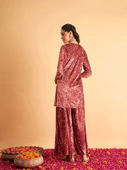 Women Rust Velvet Embroidered Short Kurta Only