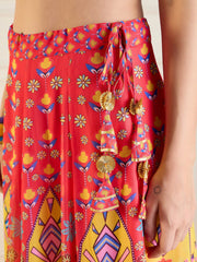 Shae by SASSAFRAS - Women Red & Yellow Floral Anarkali Skirt With Dori Crop Top