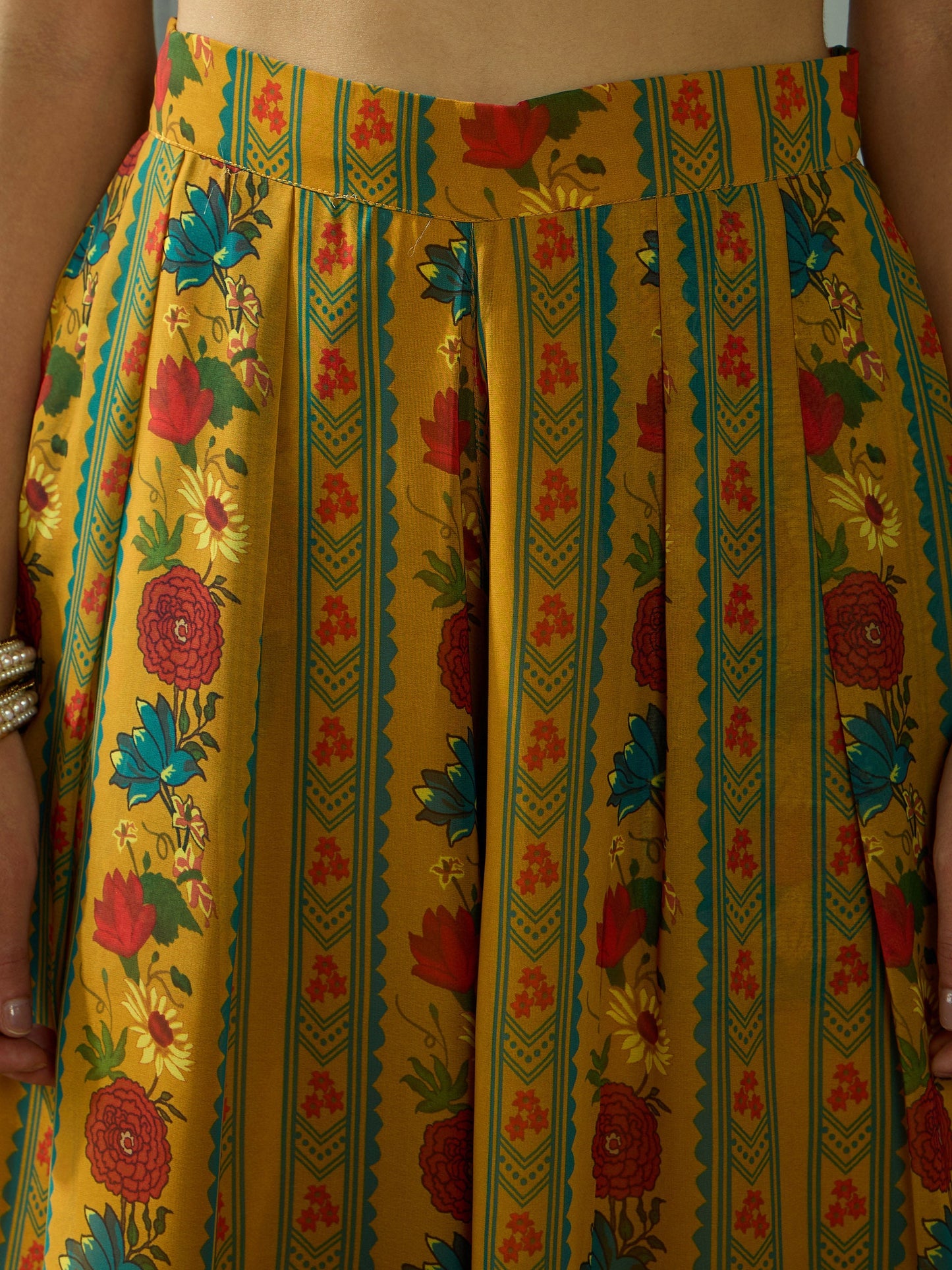 Women Mustard Floral Wrap Anarkali Kurta With Straight Pants