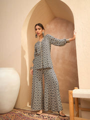Women Beige & Black Floral Shirt With Palazzos