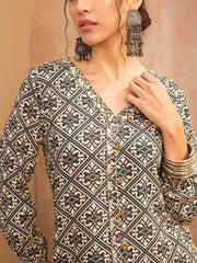 Women Beige & Black Floral Shirt With Palazzos