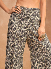 Women Beige & Black Floral Shirt With Palazzos