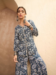 Women Blue & White Floral Shirt With Palazzos