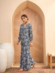 Women Blue & White Floral Shirt With Palazzos