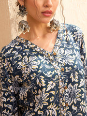 Women Blue & White Floral Shirt With Palazzos