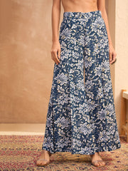 Women Blue & White Floral Shirt With Palazzos