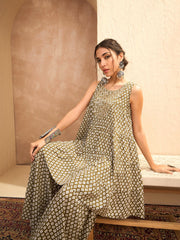 Women Olive Printed Embroidered Kurta With Sharara