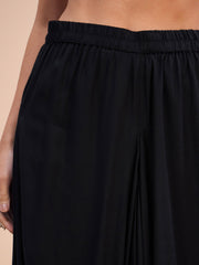 Women Black Floral Embroidered Kurta With Dhoti Skirt